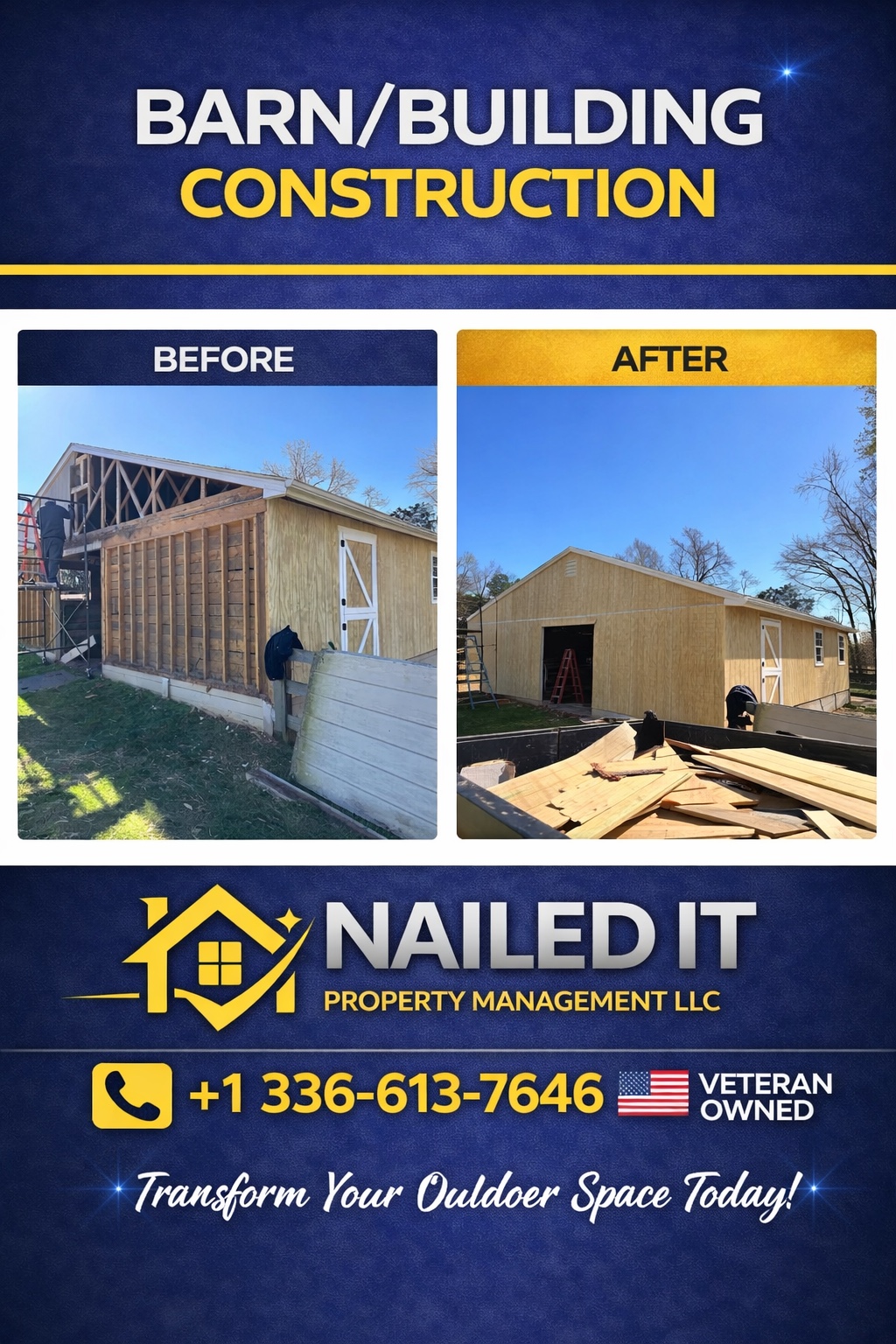 Before and after barn and building construction project in the Piedmont Triad