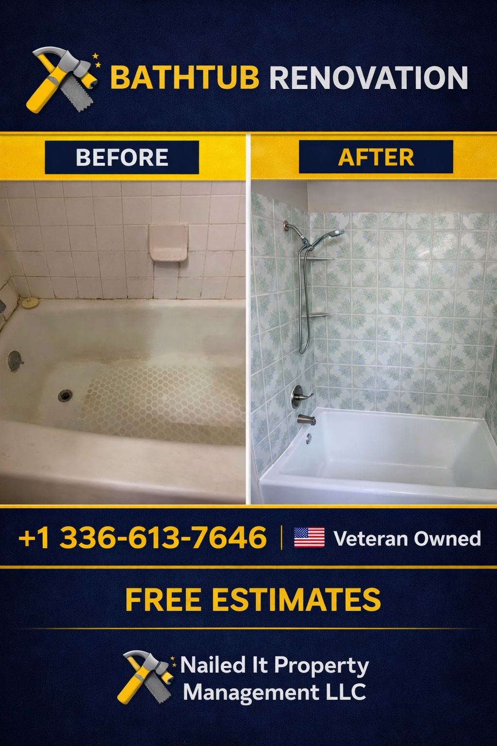 Before and after bathtub surround renovation near Greensboro, NC