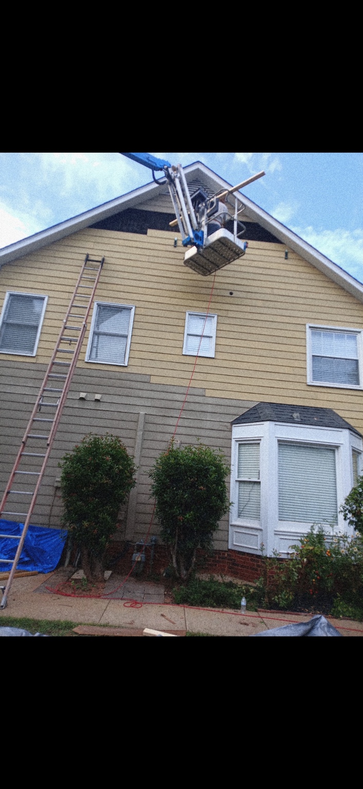 Exterior siding and high-elevation gable repair near Greensboro, North Carolina