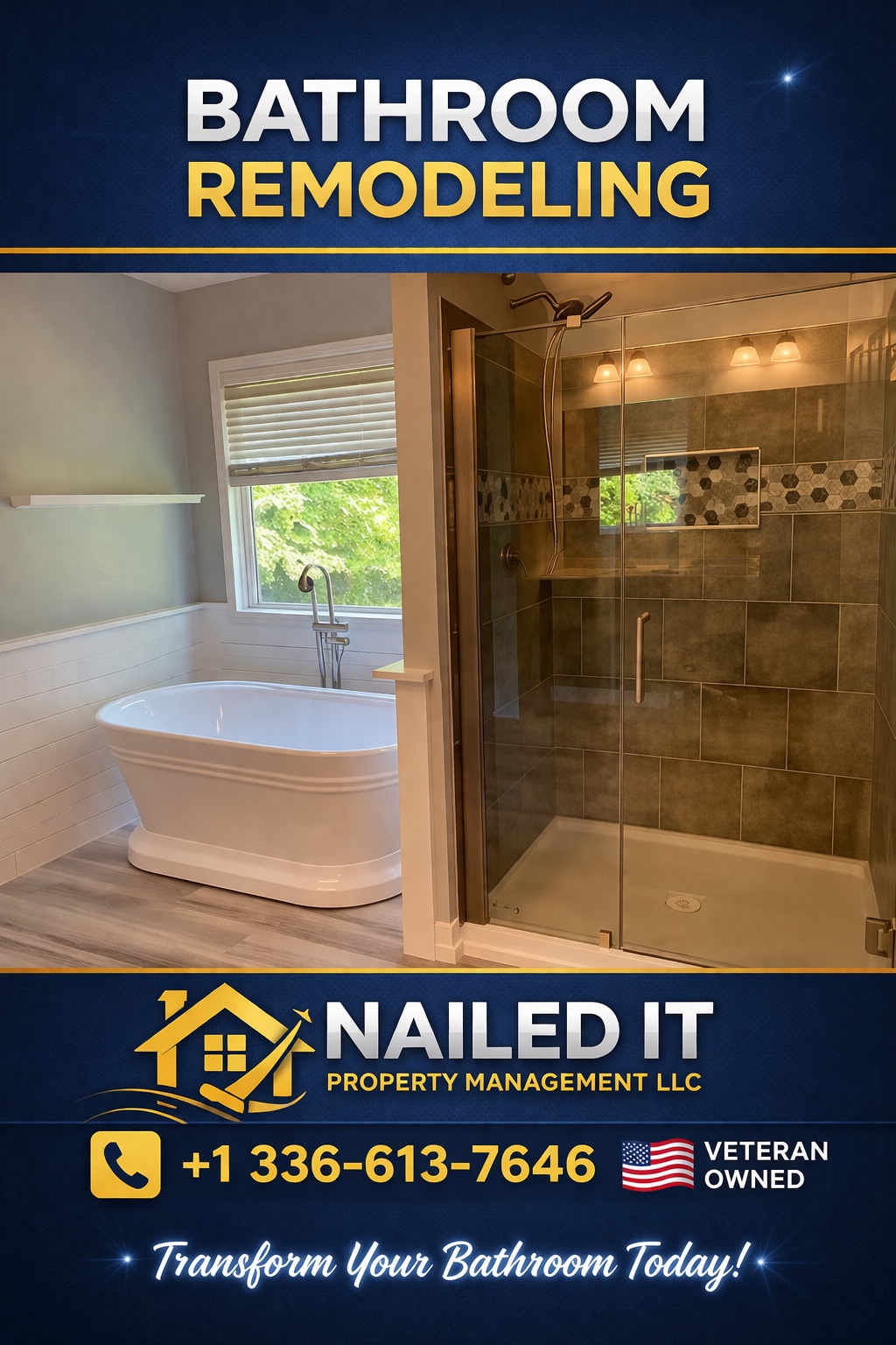 Luxury bathroom remodel with freestanding tub and tiled walk-in shower