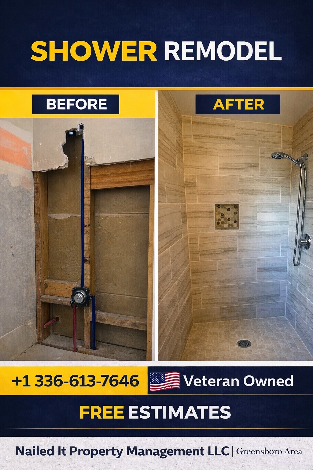 Real before and after tile shower remodel